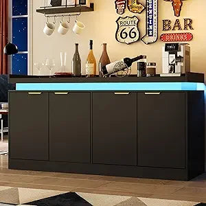 MKDK Buffet Sideboard With Storage And Power Outlets LED