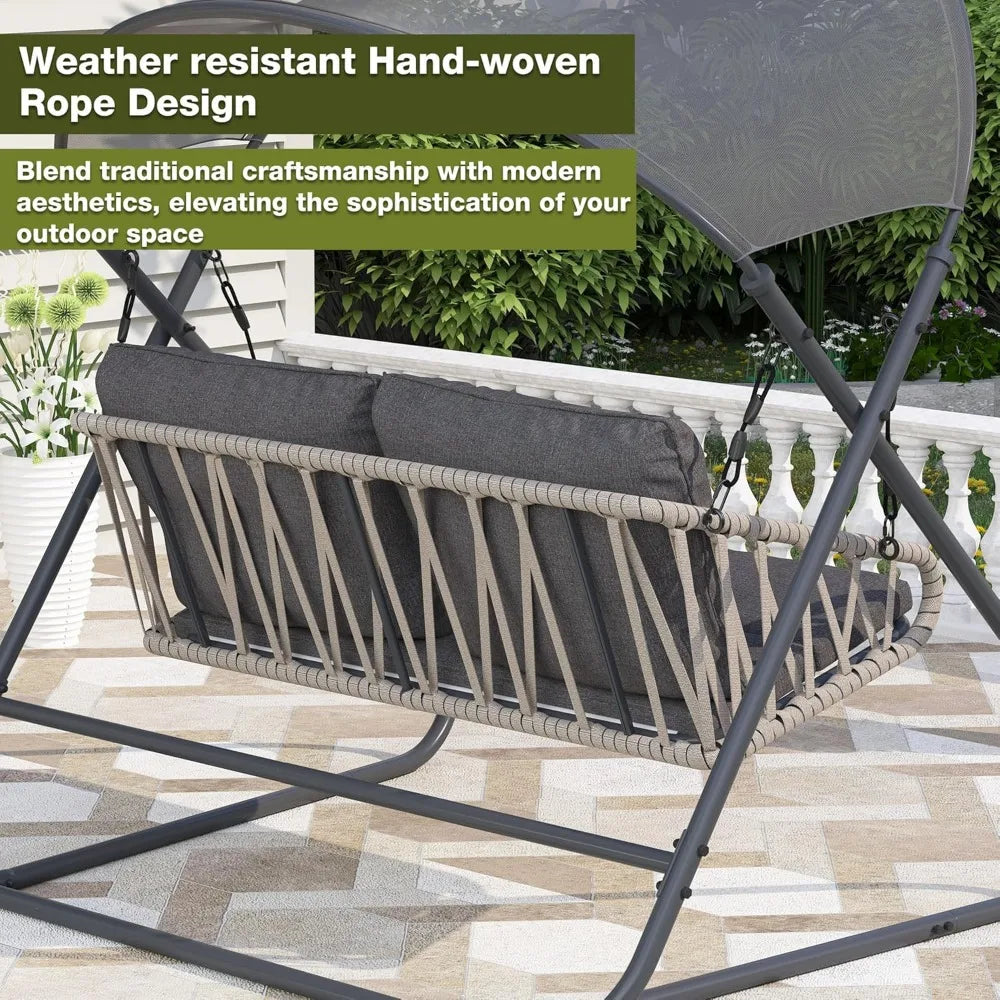 MKDK Double Seat Outdoor Swing Canopy Cushioned Bench
