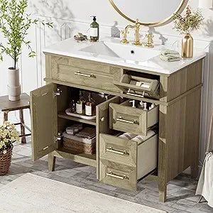 DAFIFY Bathroom Vanity With Sink 2 Doors And Three Drawers