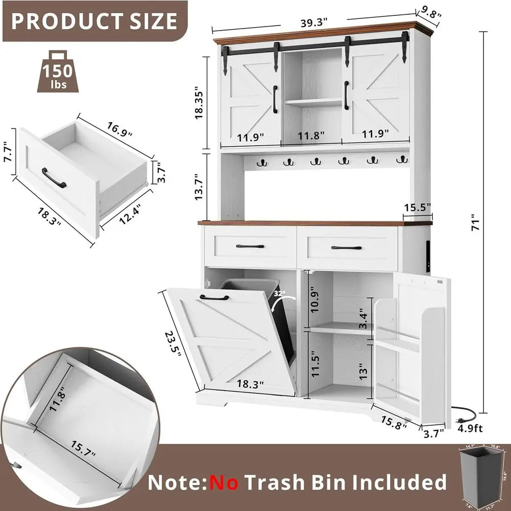 Kitchen Pantry Storage Cabinet With Microwave Stand And Trash Can