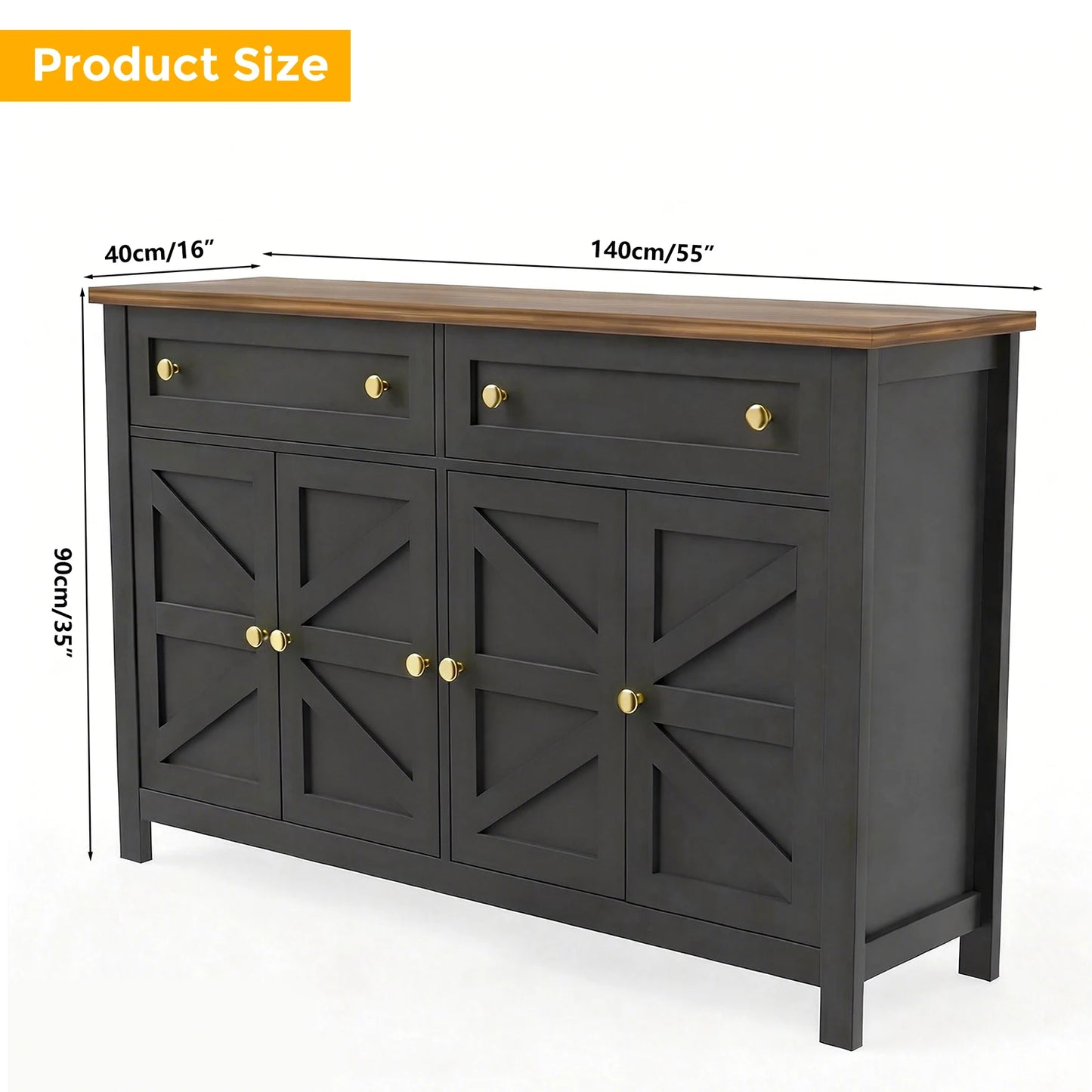 Modern Farmhouse Dining Sideboard Buffet Cabinet With 2 Drawers 4 Doors