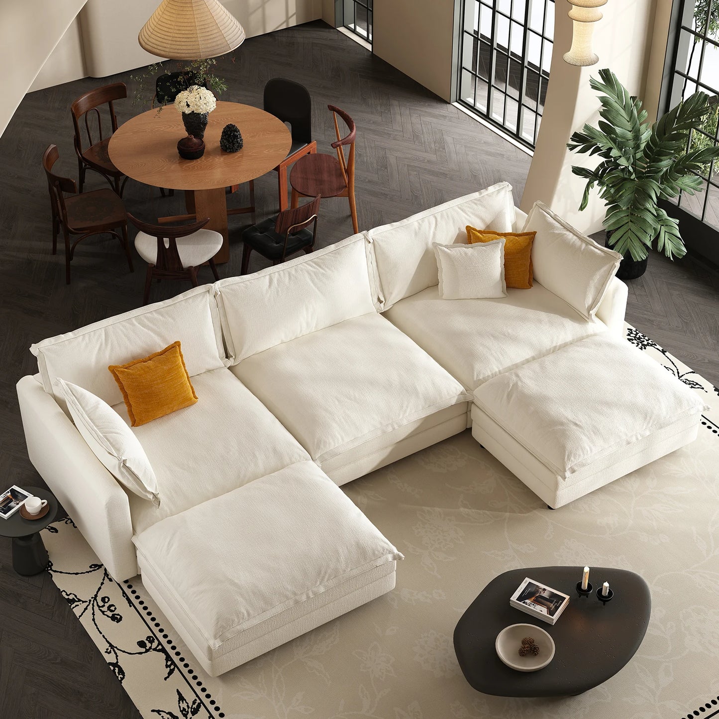 QWCCN L Shaped Modern Chenille Sofa Sectional With Ottoman