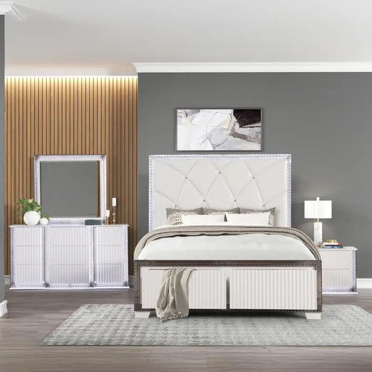 General Use Contemporary 4 Piece Bedroom Set With LED Lighting