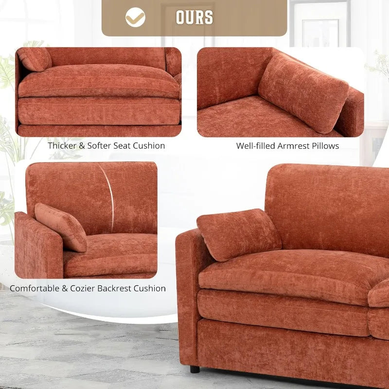 Chenille Couch Set 2 Piece With Well Filled Pillows Backrests