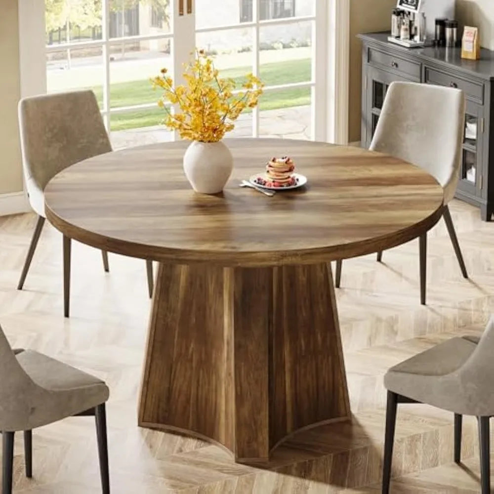 Farmhouse Round Dining Table With Pedestal Base For Dining