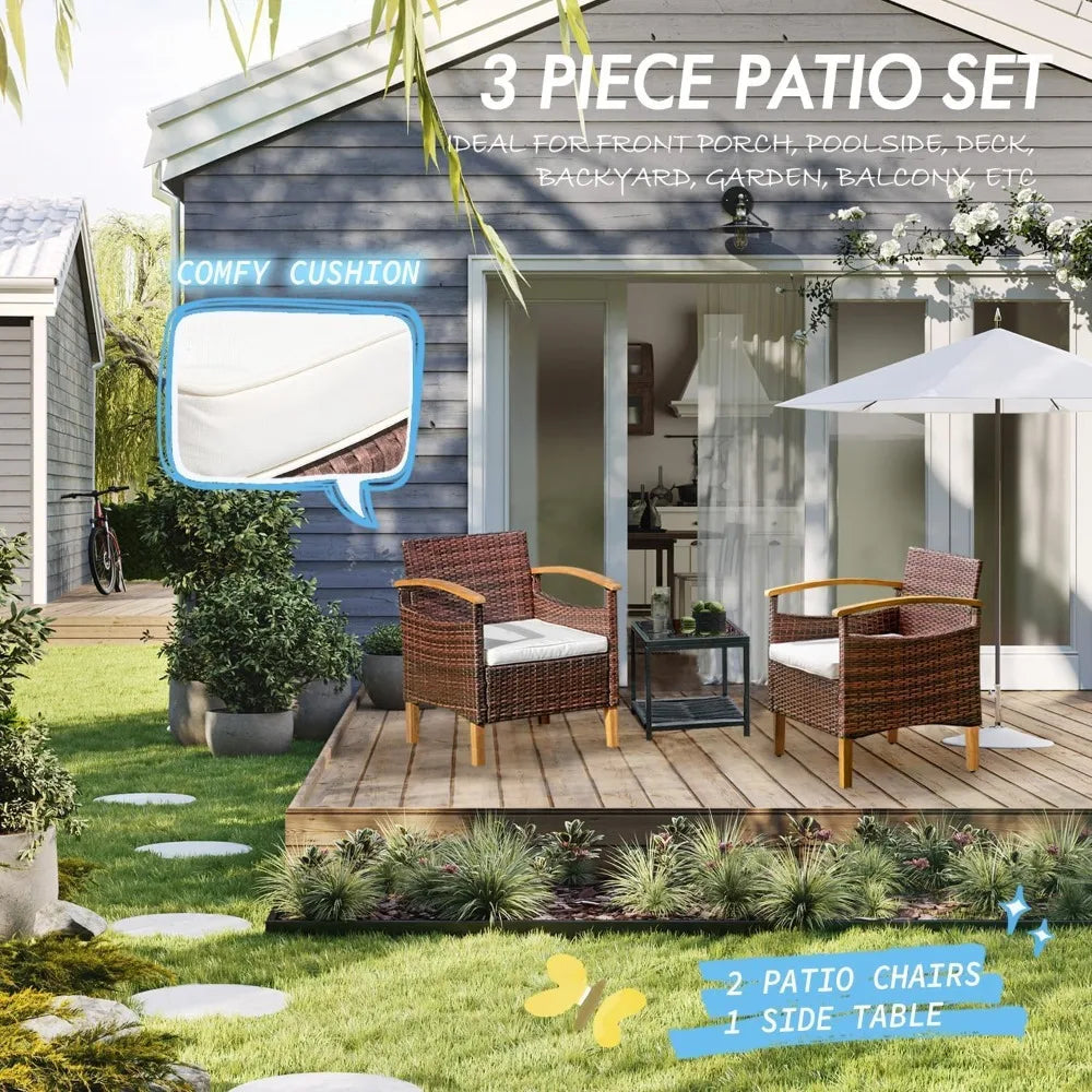 2-Piece Outdoor Patio Furniture Set with Table and Chairs for Lawn Conversation Area