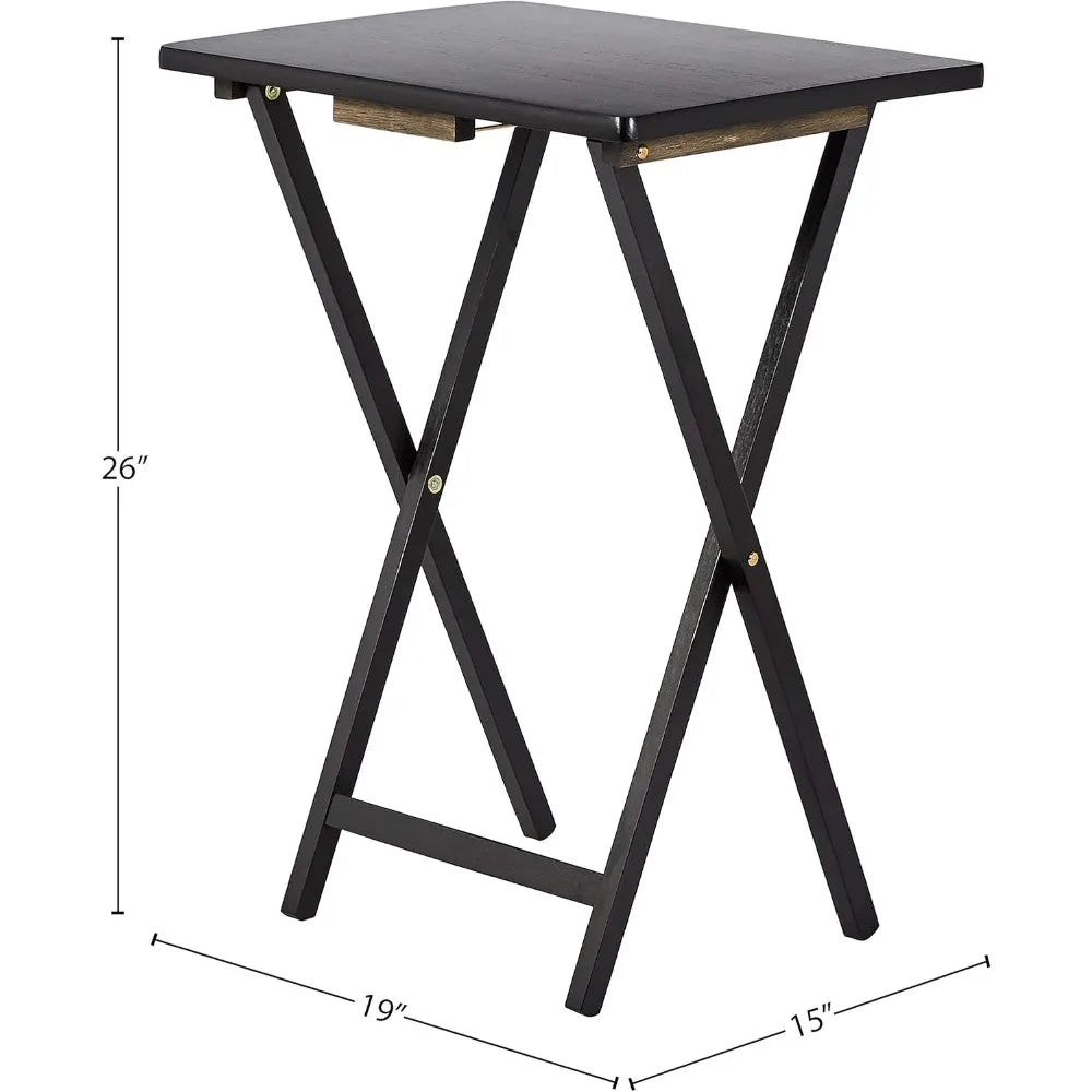Portable Folding Tray Table Set With Storage Rack Unit