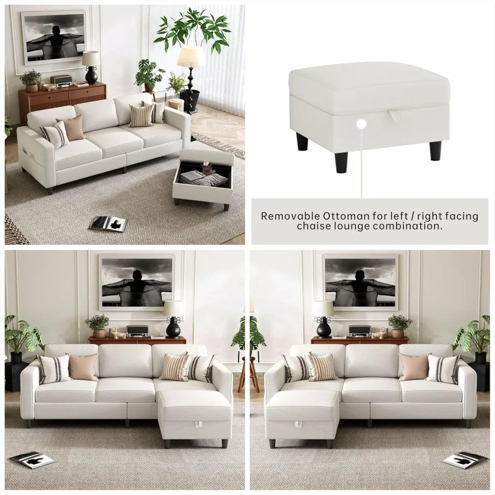 ANGDUO L Shaped Sectional Sofa Modern Couch Storage Ottoman