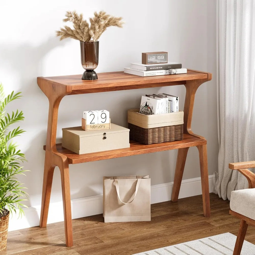 Hignconcerned Narrow End Table With Solid Wood Legs Storage