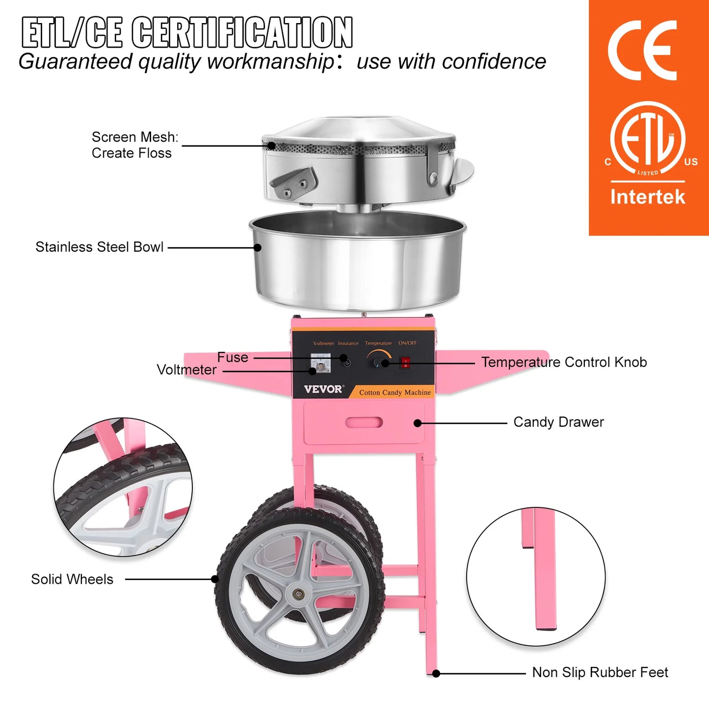 Succebuy Electric Cotton Candy Machine With Cart 1000W