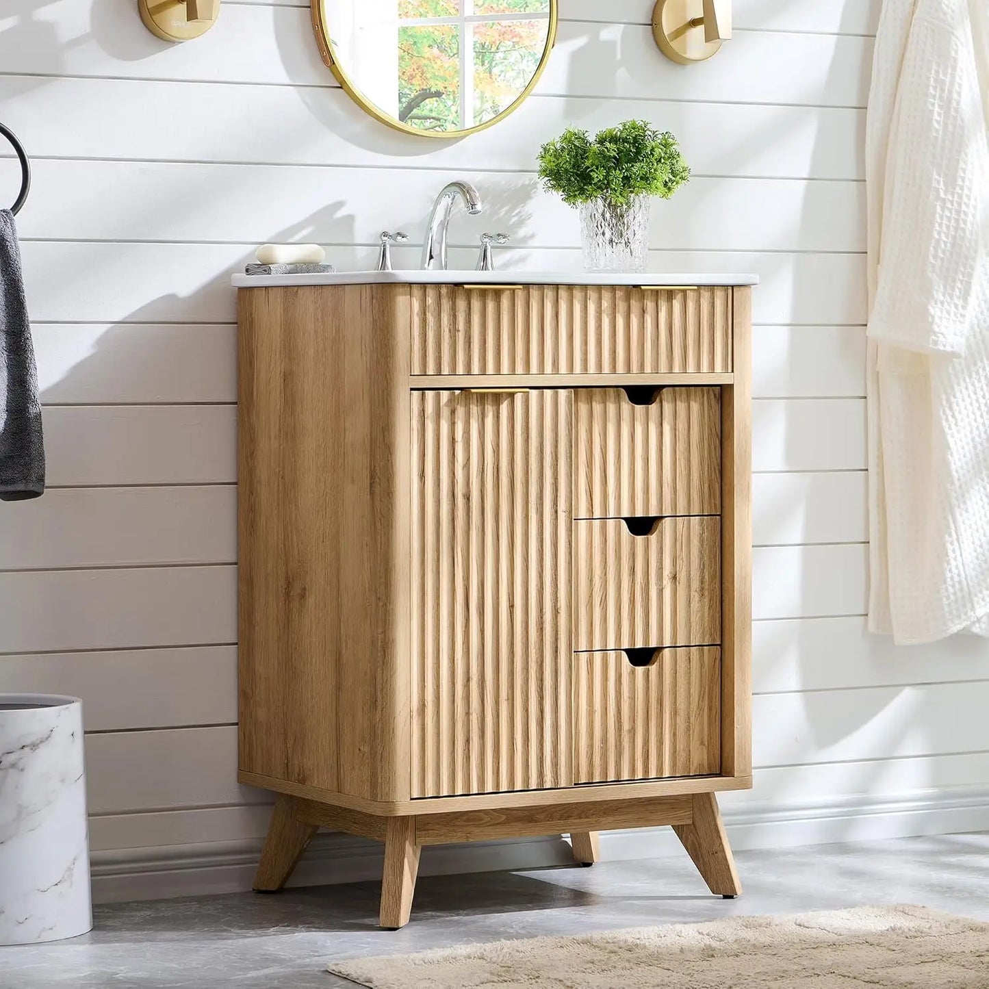 XMSJHignconcerned Fluted Bathroom Vanity With Ceramic Sink