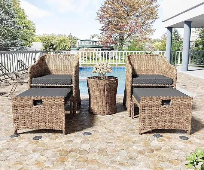 Outdoor Patio Wicker 5 Piece Set No Assembly Required