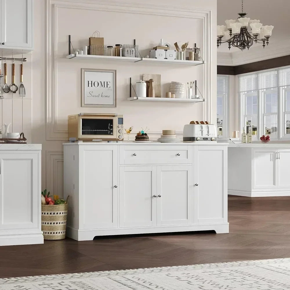 54" Buffet Cabinet with Storage, Wood Coffee Bar Cabinet with Adjustable Shelves, Modern Kitchen Buffet Sideboard with Drawer