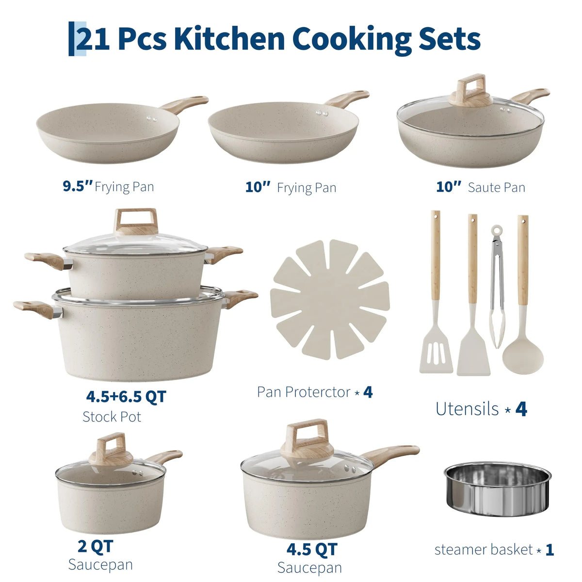 Nonstick Aluminum Cookware Set With Induction Compatibility And Accessories