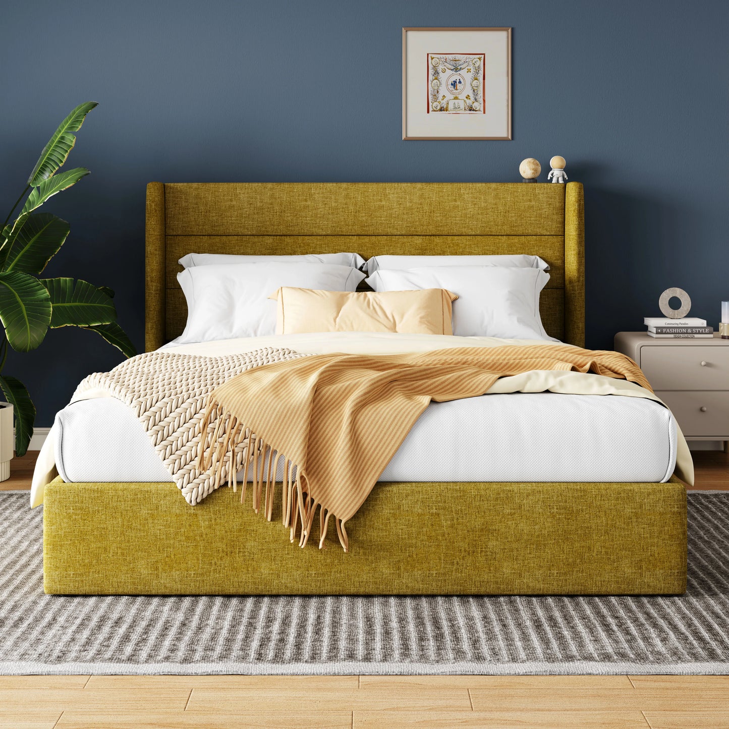 HOOMIC Lift Up Storage Bed With Wingback Headboard Premium