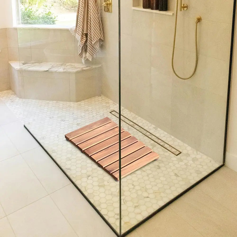 ZUIDID Premium Teak Shower Mat WoodBath NonSlip SpaMat