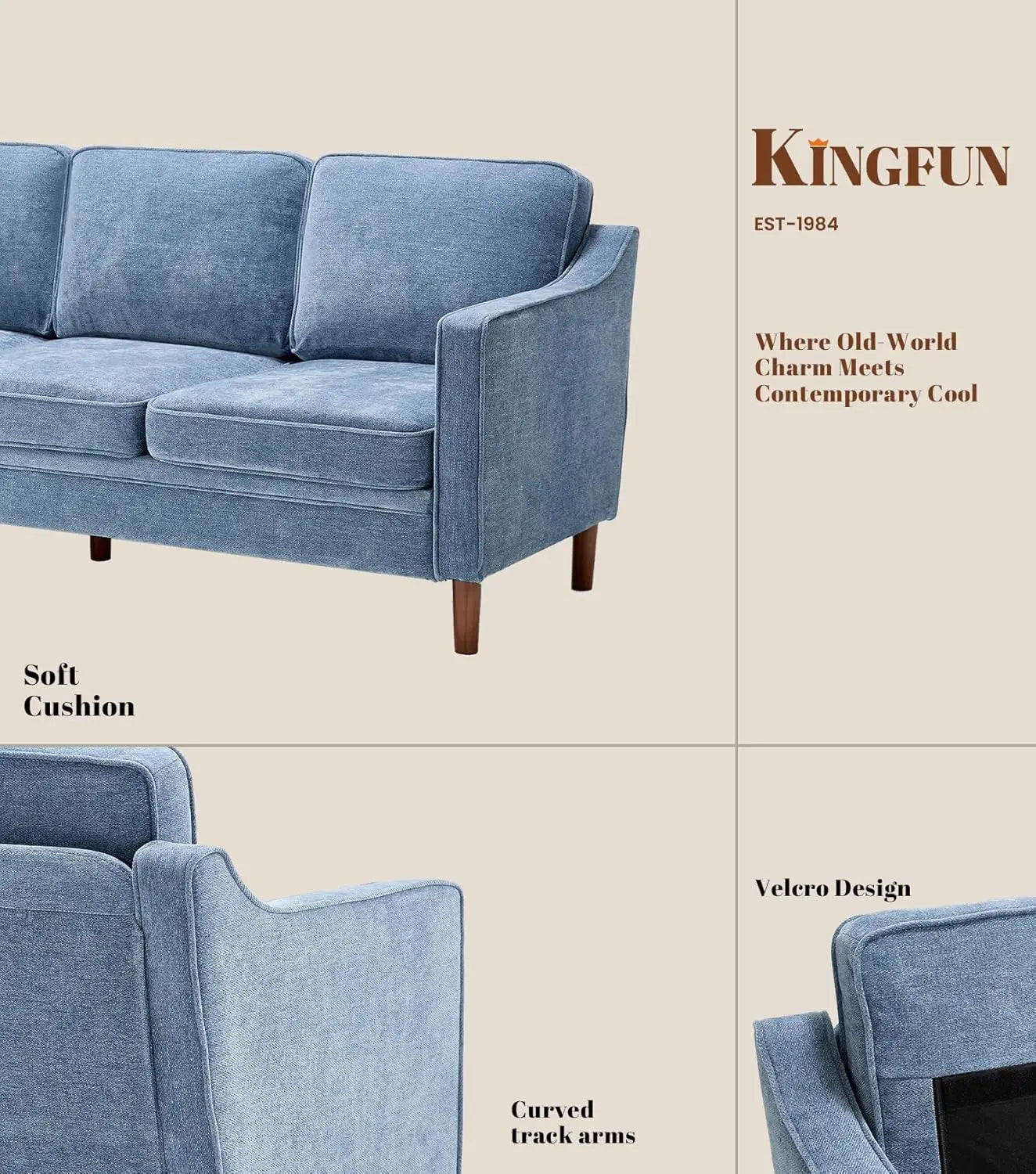 Chenille Sofa With Solid Wood Legs Modern Mid Century