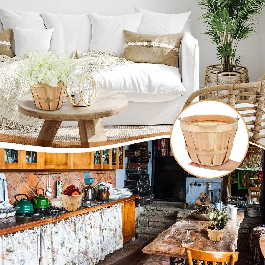 XMSJ Round Wooden Apple Baskets With Handles 10 Pack