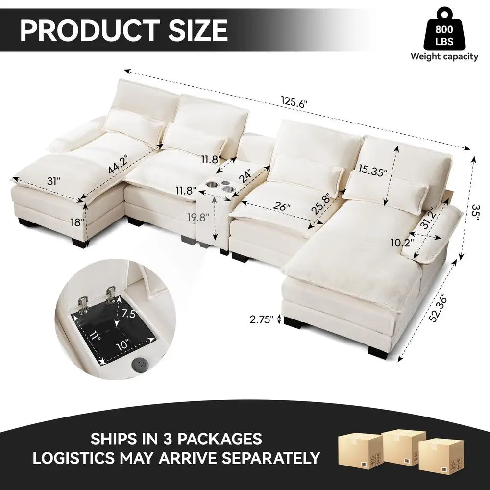 XMSJ U Shaped Cloud Modular Sectional Sofa With Chaise