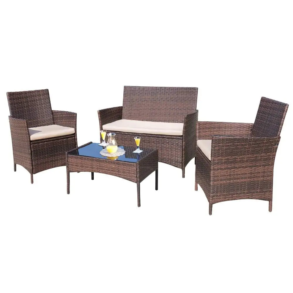 Rattan Wicker Outdoor Patio Furniture Set 4 Piece Garden
