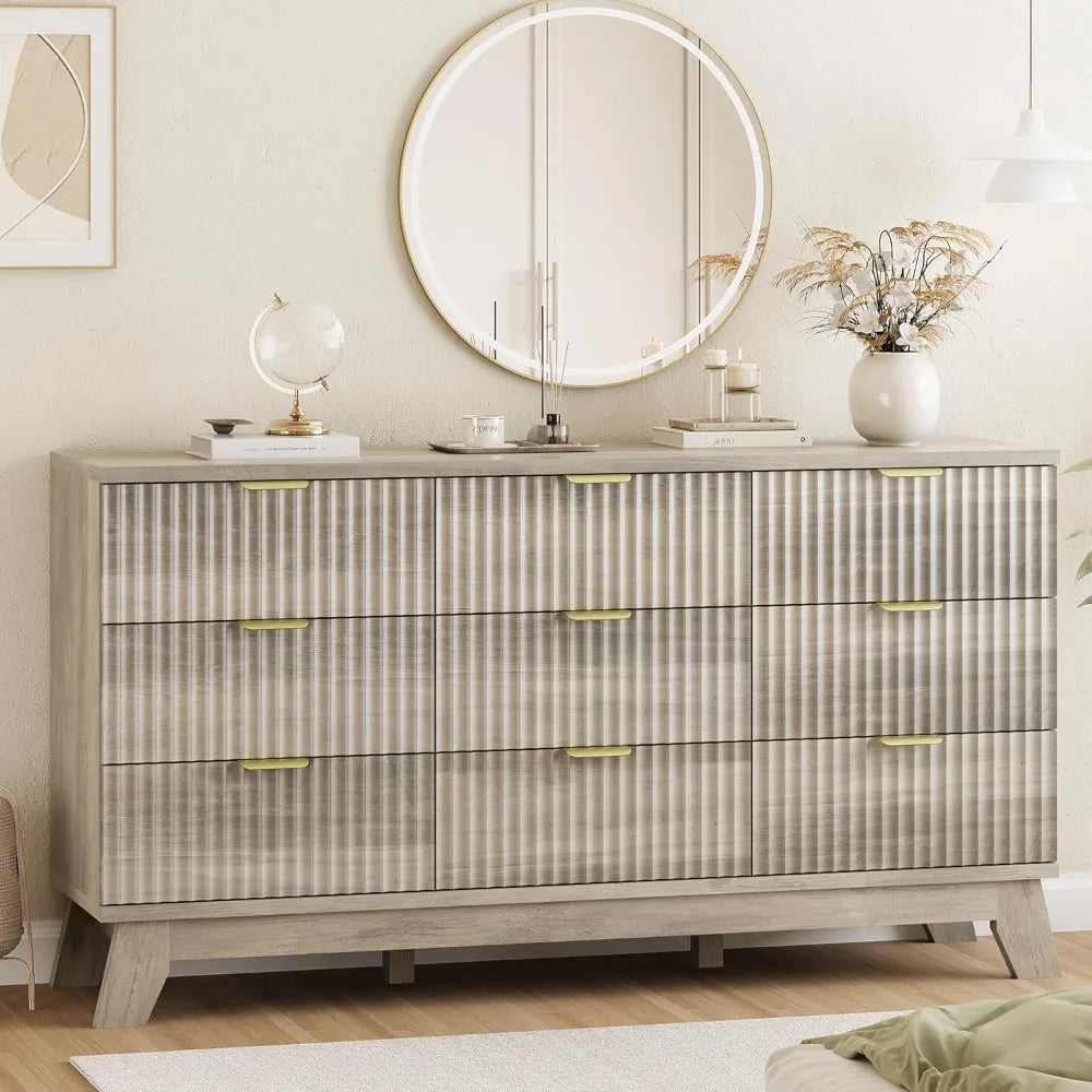Fluted Dresser With Drawers Modern Wood Chest TV Stand