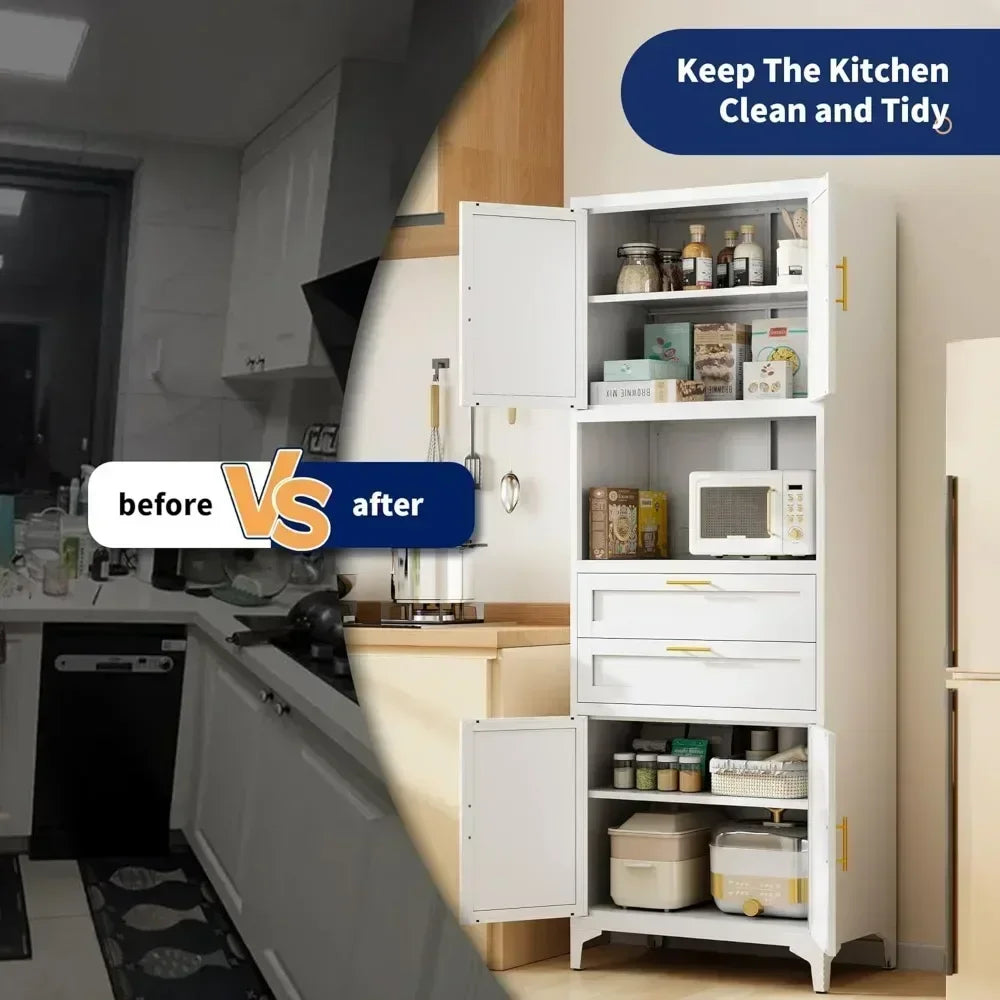 Guangbai Kitchen Pantry Cabinet With 2 Drawers And Shelves