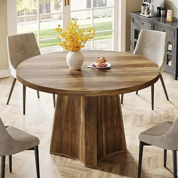 Farmhouse Round Dining Table With Pedestal Base For Dining