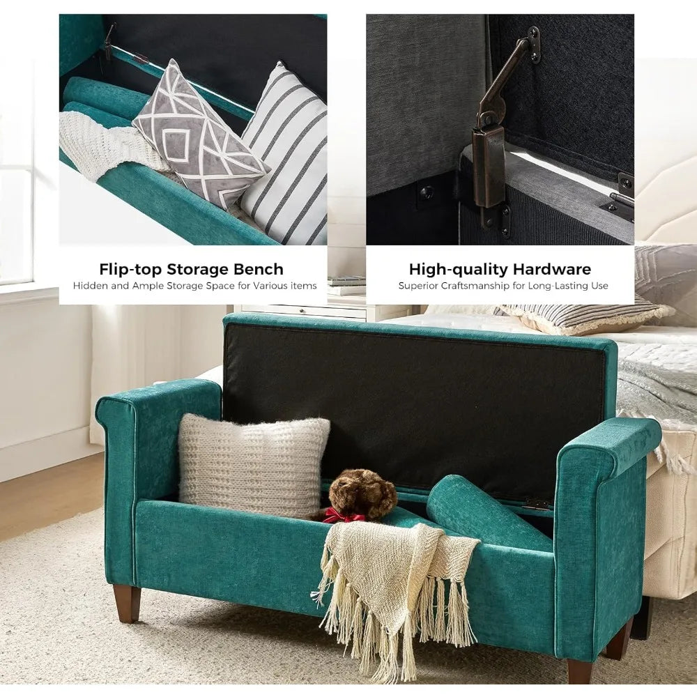 Storage Bench Upholstered End Of Bed Solid Wood Legs