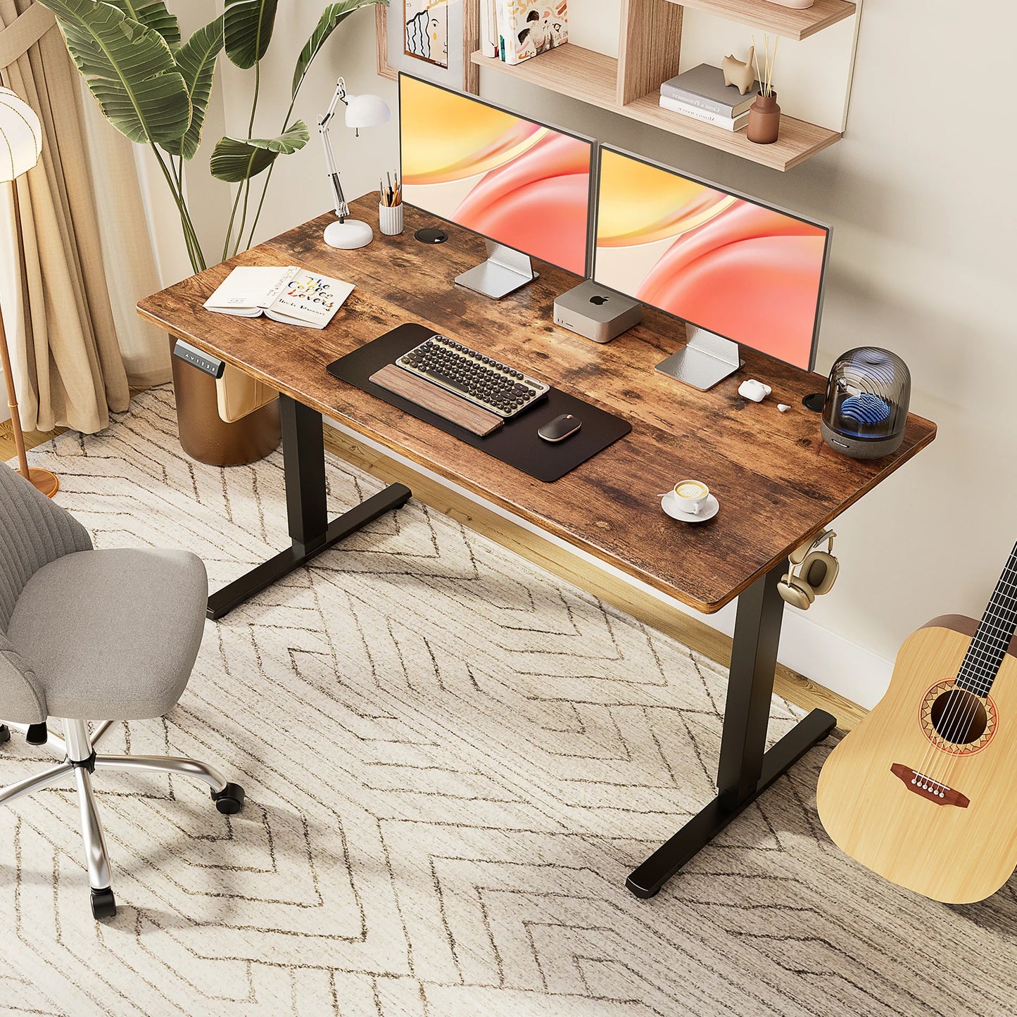 JHK Electric Height Adjustable Standing Desk For Home Office Ergonomic Computer Workstation With Metal Frame