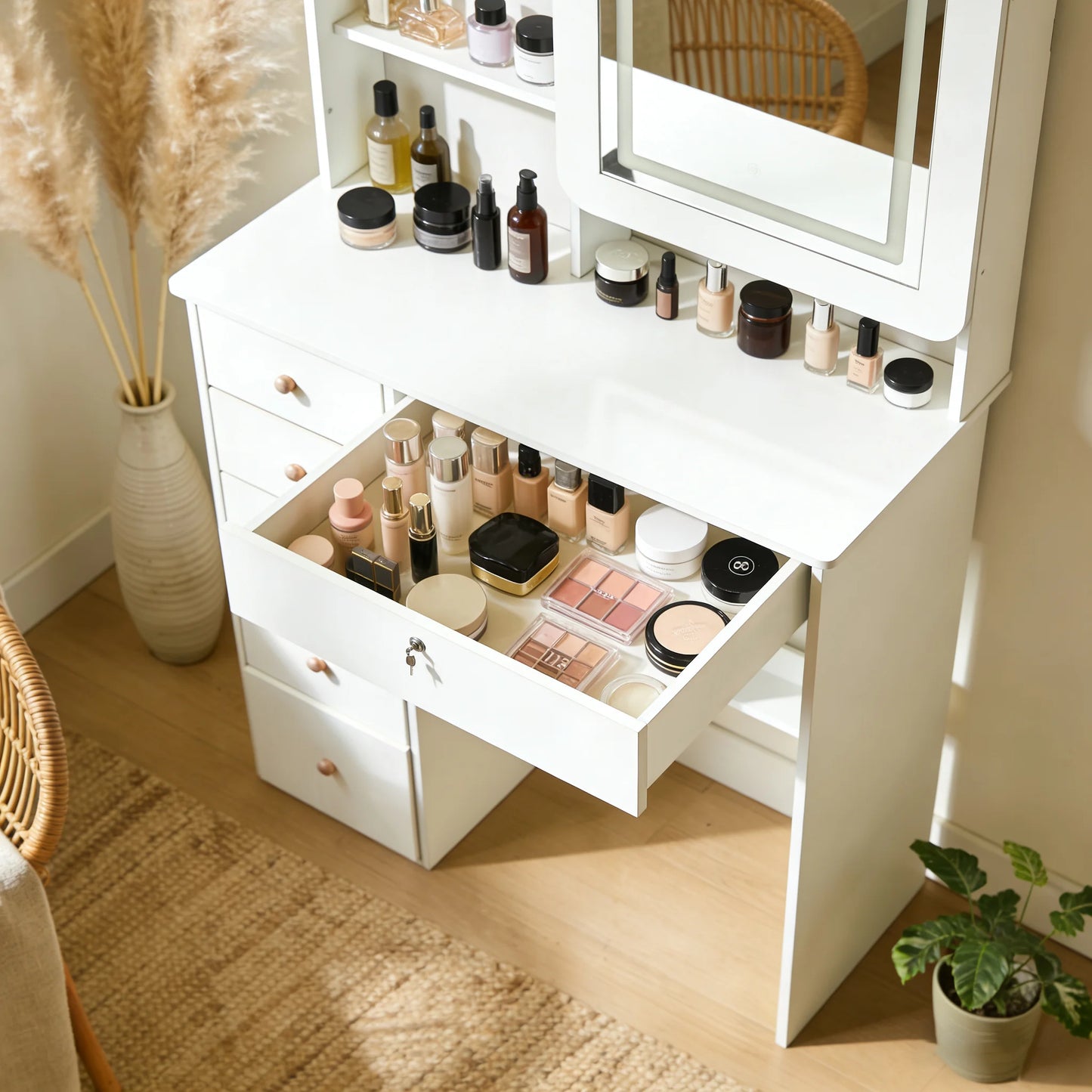 Modern Makeup Vanity Desk With Mirror And Drawers For Bedroom