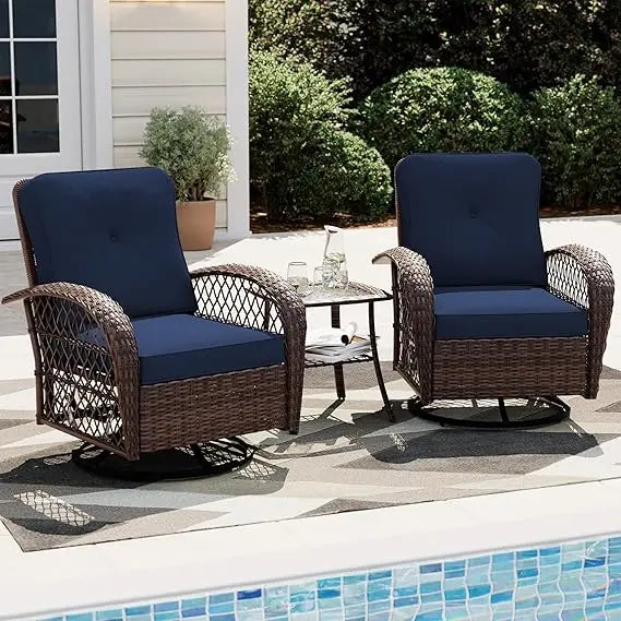 FEICHENG Outdoor Swivel Rocking Chair Set Of 3 Wicker Patio