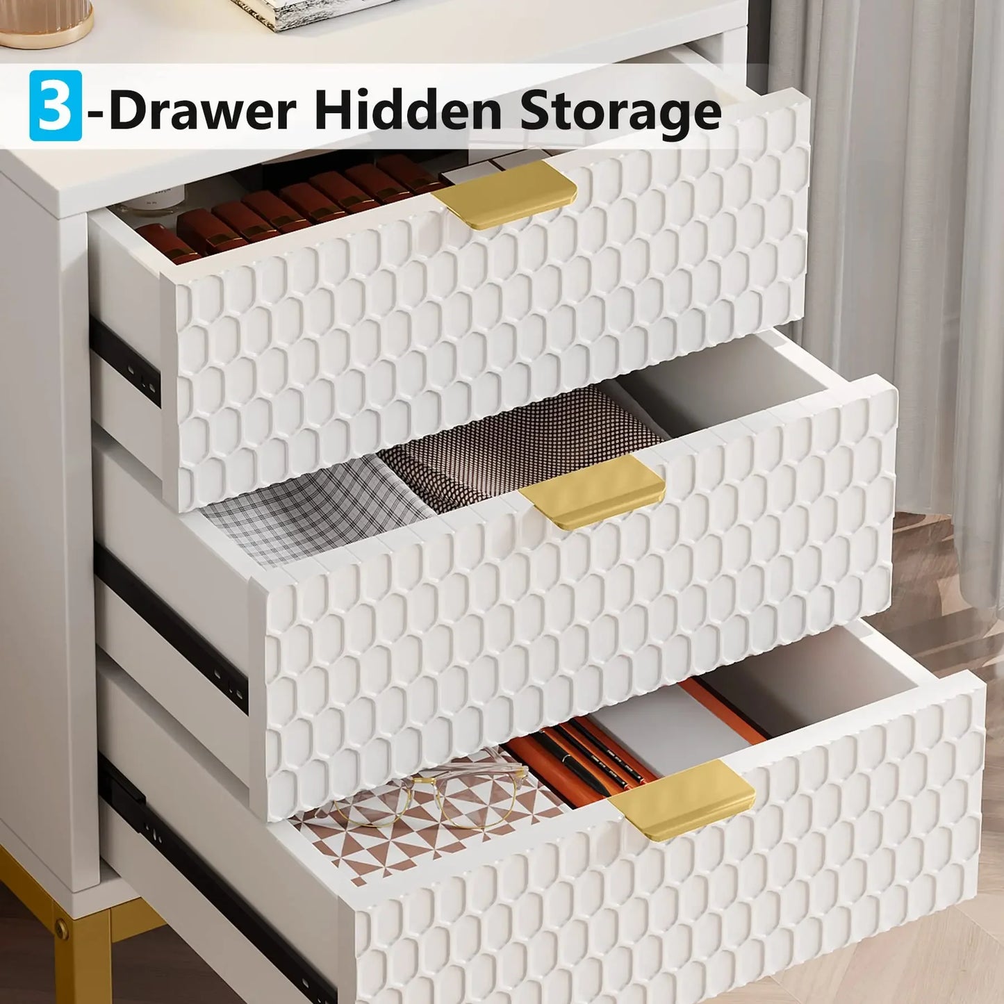 Tribesigns Modern Nightstand With 3 Drawers Bedroom Storage