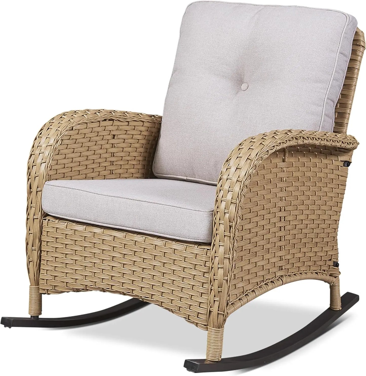 High Back Outdoor Wicker Rocking Chairs Set With Side Table For 3 Ideal For Patio Or Balcony