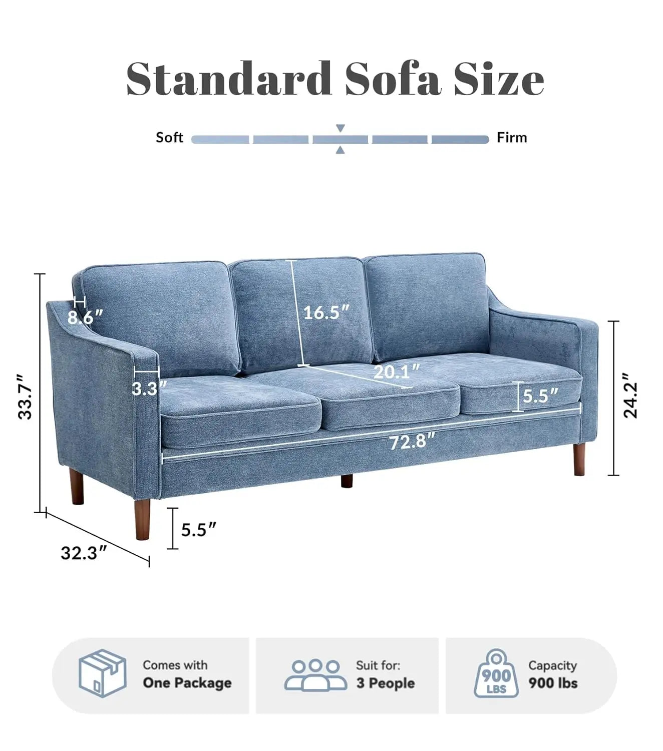 Chenille Sofa With Solid Wood Legs Modern Mid Century