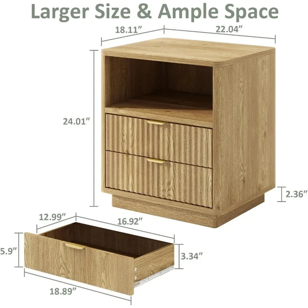 ANGDUO Fluted Nightstands Set of 2 Modern Bedside Tables