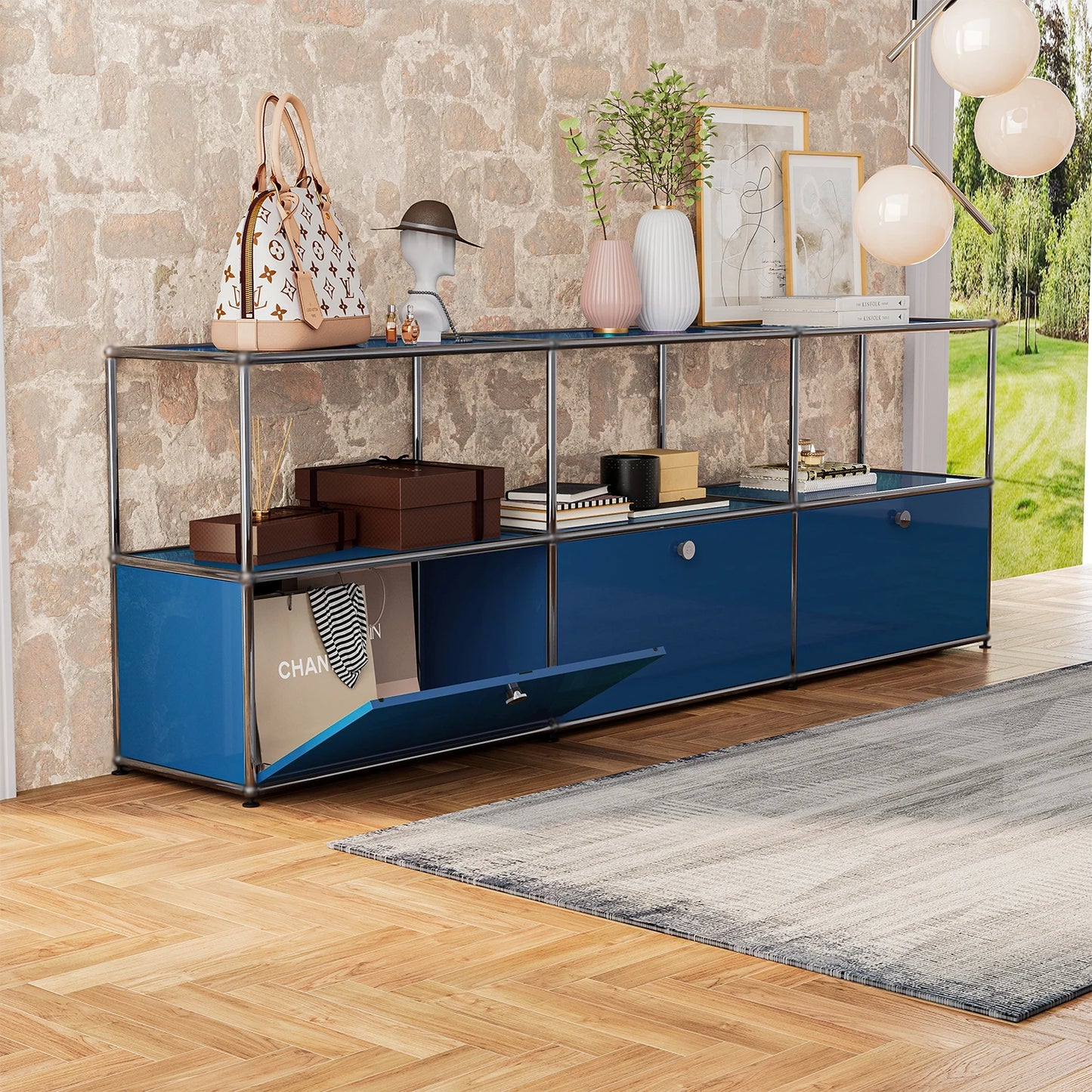 Storage Cabinet Storage Shelf Stainless Steel Metal Board Living Room Cabinet Sideboard Cabinet Modular Furniture-No Keys