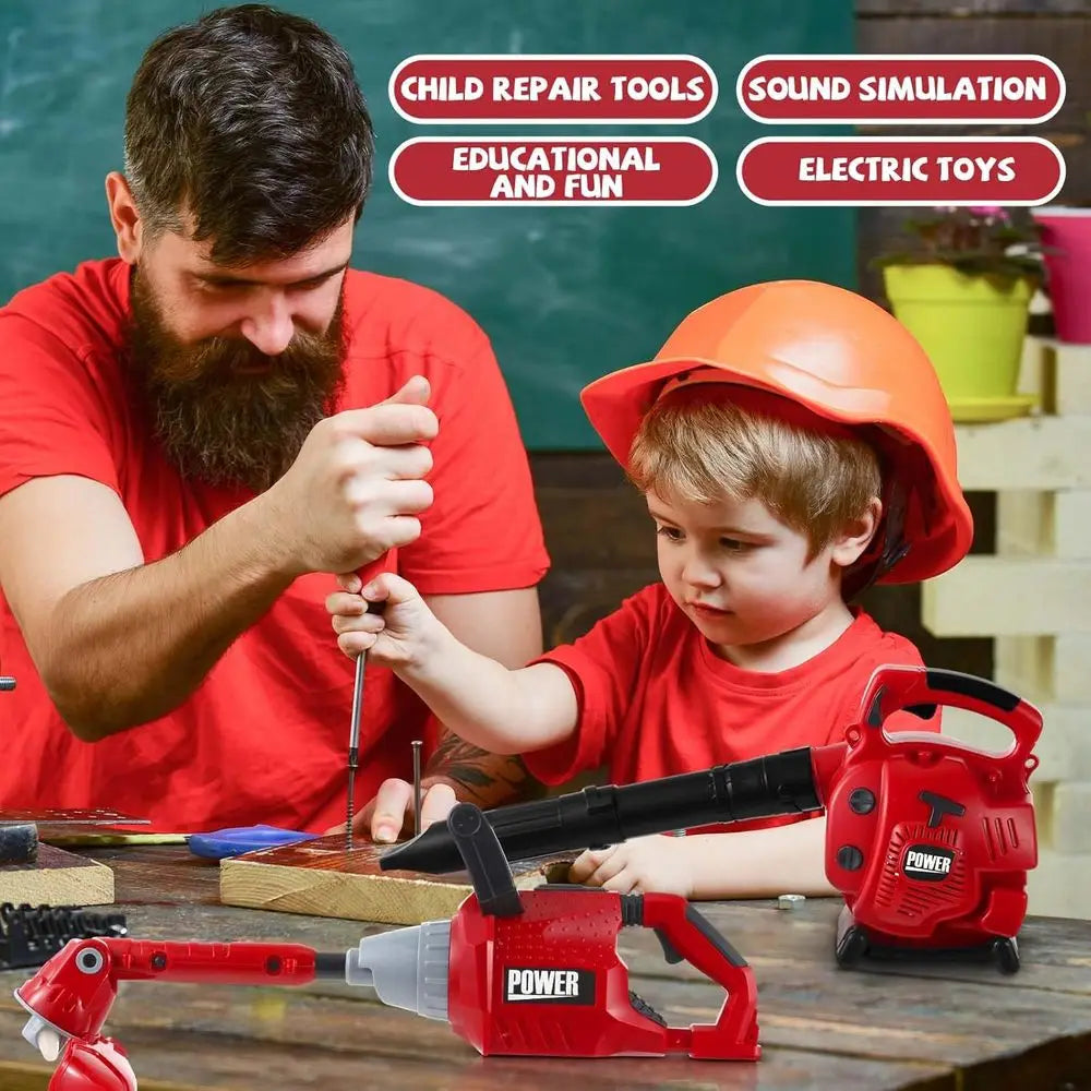 7 Piece Kids Electric Garden Tool Set Leaf Blower Chainsaw