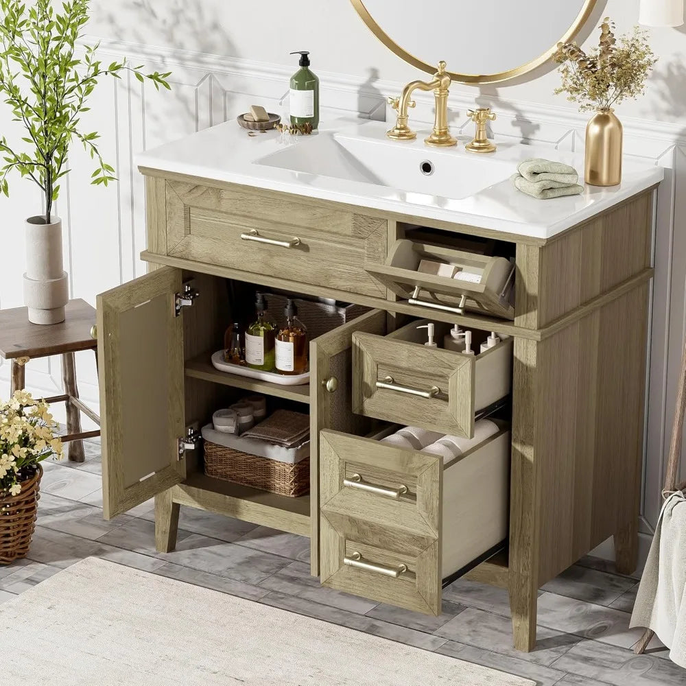 DAFIFY Bathroom Vanity With Sink 2 Doors And Three Drawers