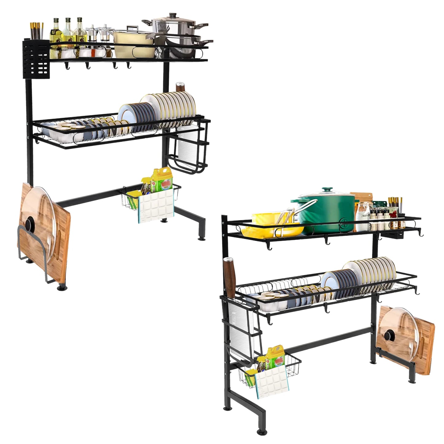 Two Tier Over Sink Dish Drying Rack Carbon Steel Above Sink Drainer Kitchen Organizer For Kitchen Counter 62 To 82 Cm