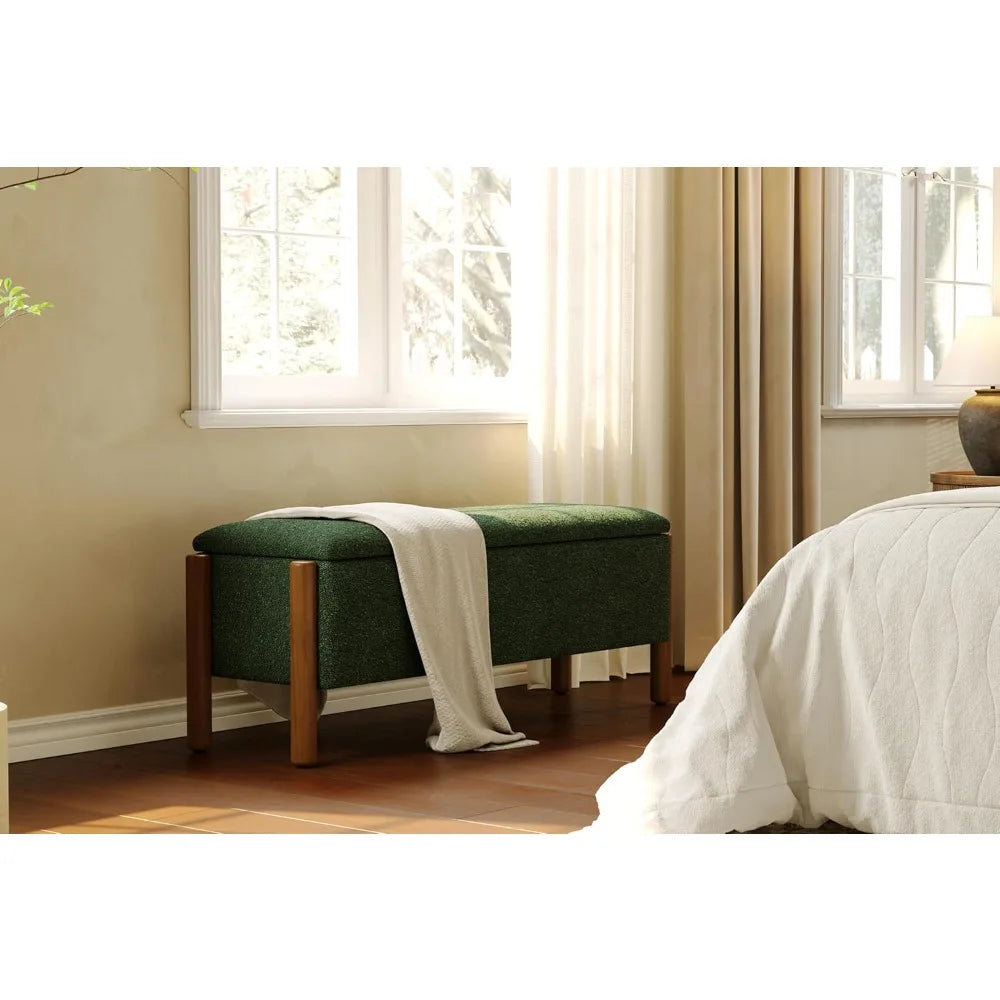 HUANZHUANG Modern Storage Bench With Walnut Legs Ottoman