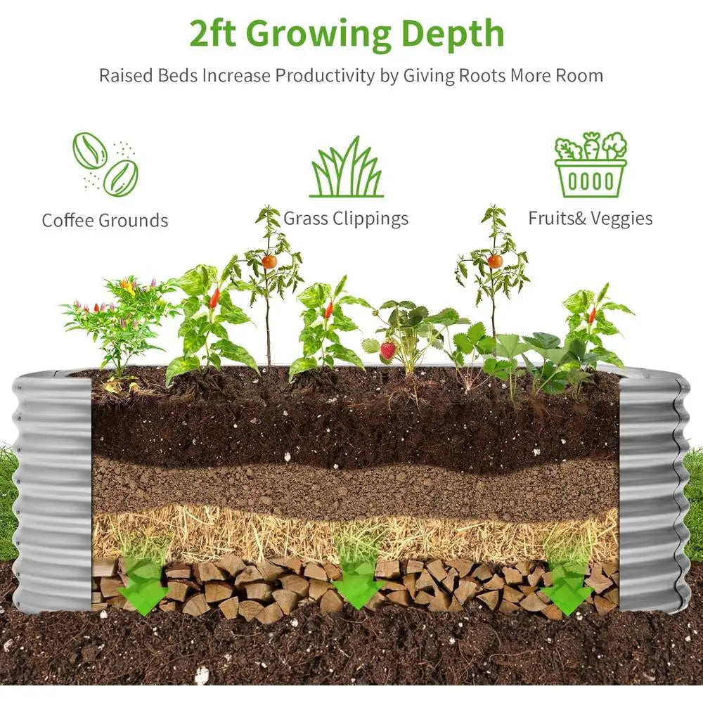 Oval Galvanized Metal Garden Bed Planter for Vegetables and Fruits