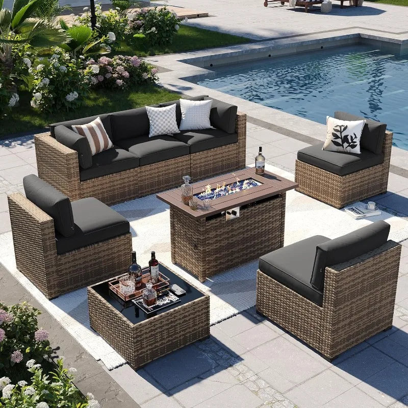 Hign-concerned 8-Piece Patio Furniture Set With Firepit