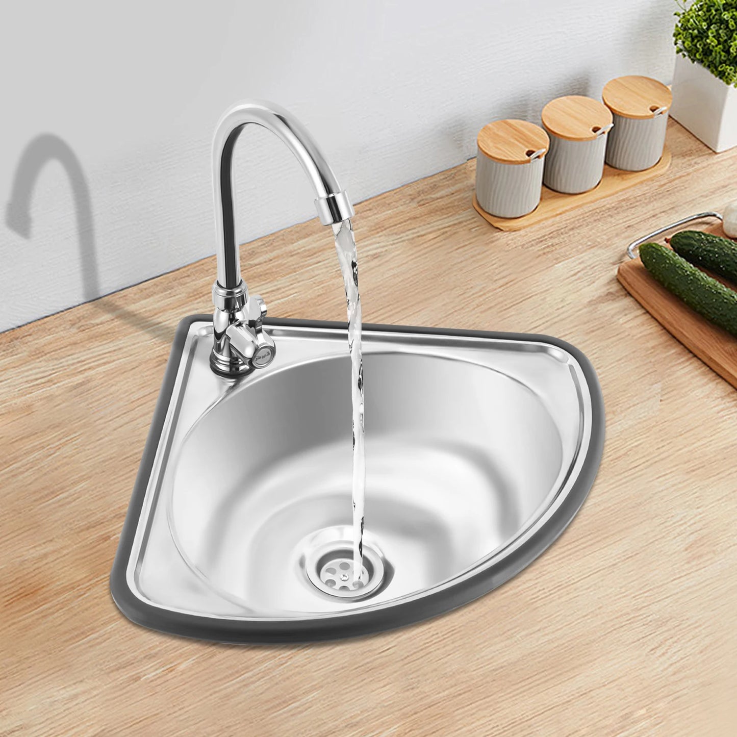 Stainless Steel Single Bowl Sink Wall-Mounted Triangle Wash Basin Kitchen Sink Small Corner Basin Sink for Kitchen Bathroom