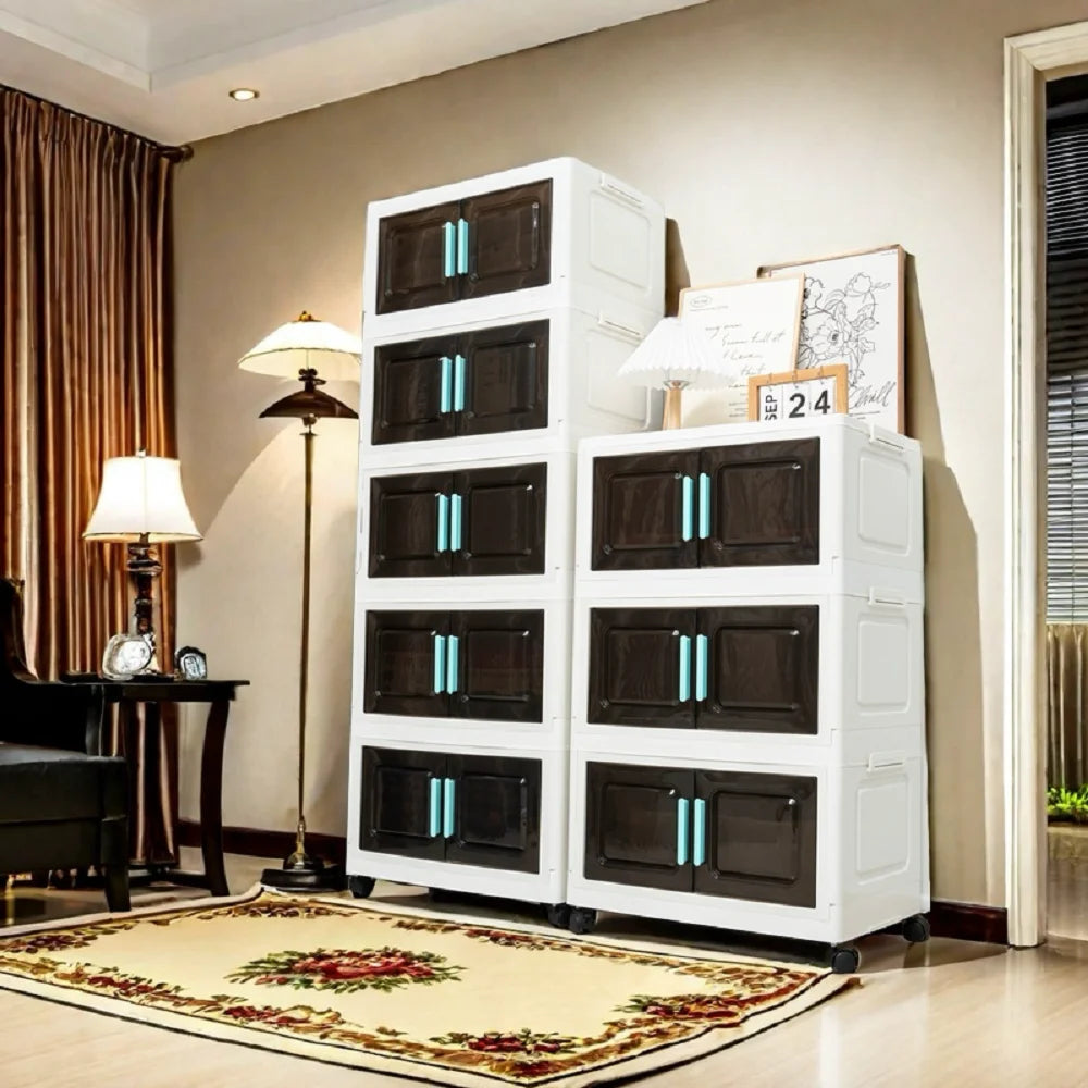 Feature Five Tier Foldable Storage Organizer With Wheels