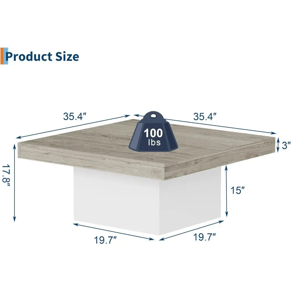 LED Light Square Coffee Table With Plug For Living Room