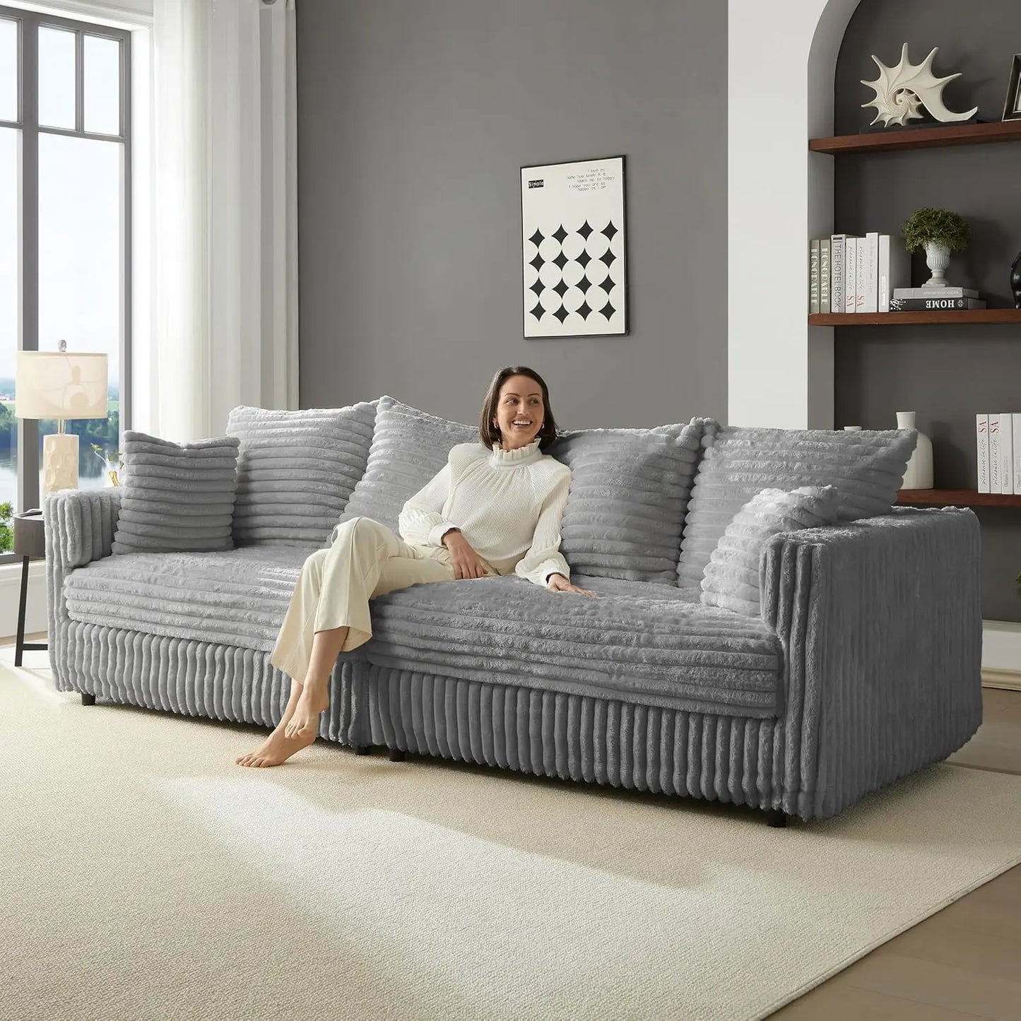 Corduroy Cloud Couches for Living Room,Fluffy 4 Seater Cloud Sofa Couch with Deep Seat,104.3" Modern Modular Sectional Sofa