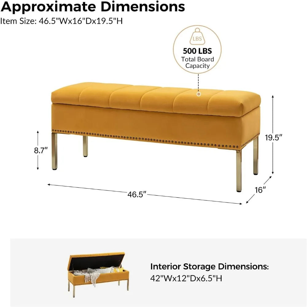 Velvet Flip Top Storage Ottoman Bench With Nailhead Trim