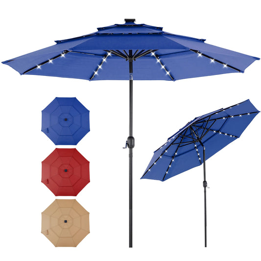 JHK Patio Umbrella With Solar LED Lights And Tilting Table