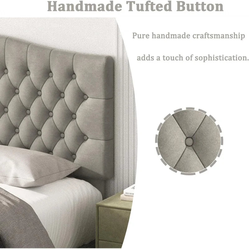 King Headboard Only, Upholstered Head Board for Adjustable Bed Velvet Tufted Cal  Size Wall Mounted