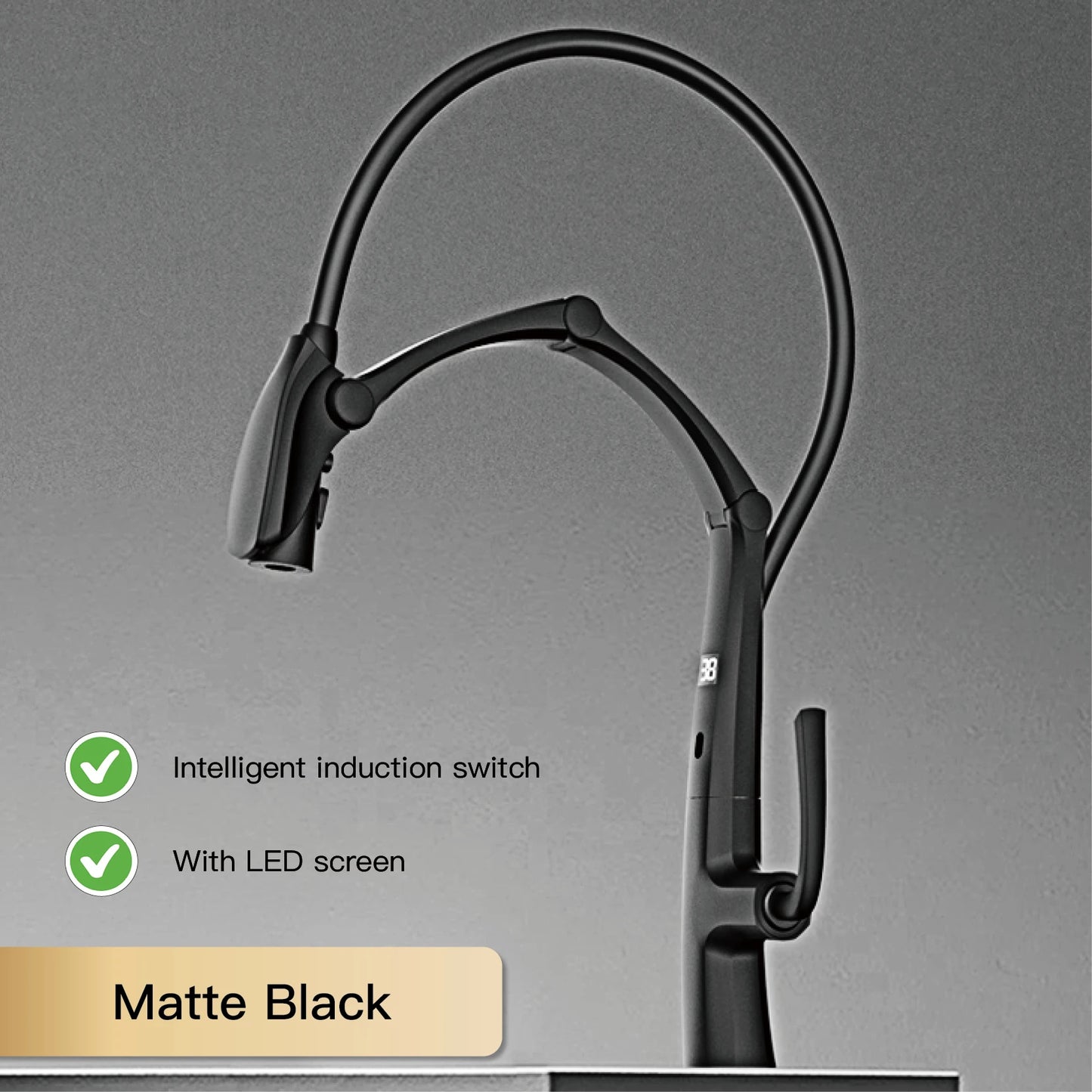 Luxury brass gun gray kitchen faucet Digital display Intelligent induction magnetic suction Pull-Out design Cold & hot sink Tap